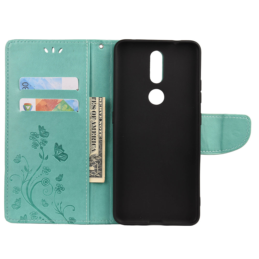 Imprint Butterflyand Flower Pattern Leather Wallet Phone Shell for Nokia 2.4