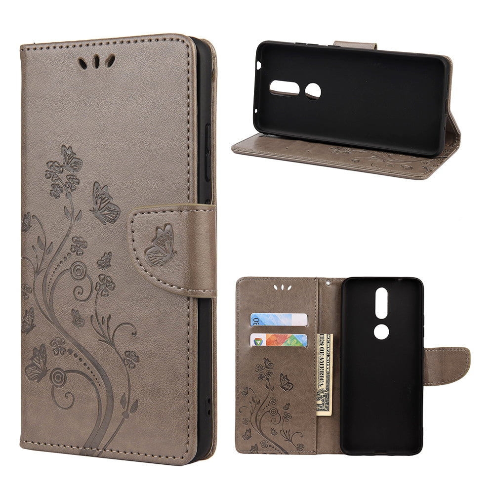 Imprint Butterflyand Flower Pattern Leather Wallet Phone Shell for Nokia 2.4