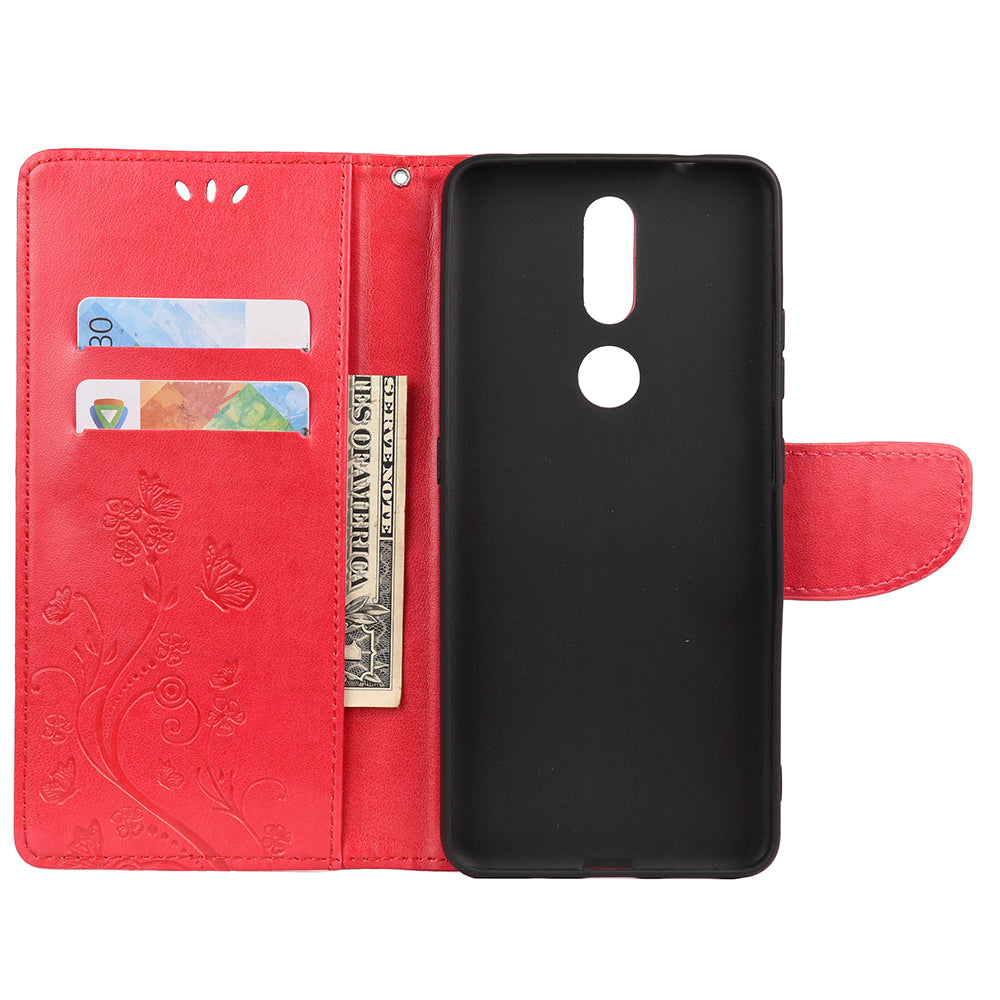 Imprint Butterflyand Flower Pattern Leather Wallet Phone Shell for Nokia 2.4