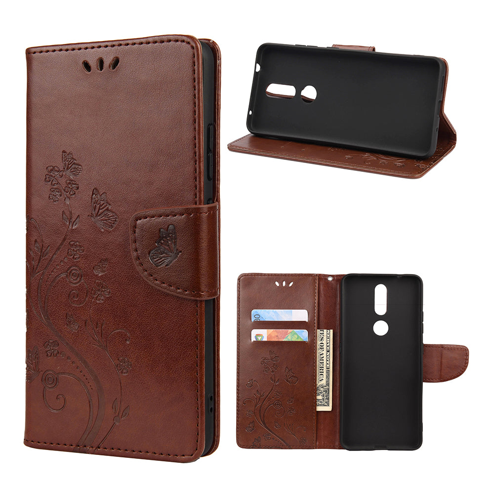 Imprint Butterflyand Flower Pattern Leather Wallet Phone Shell for Nokia 2.4