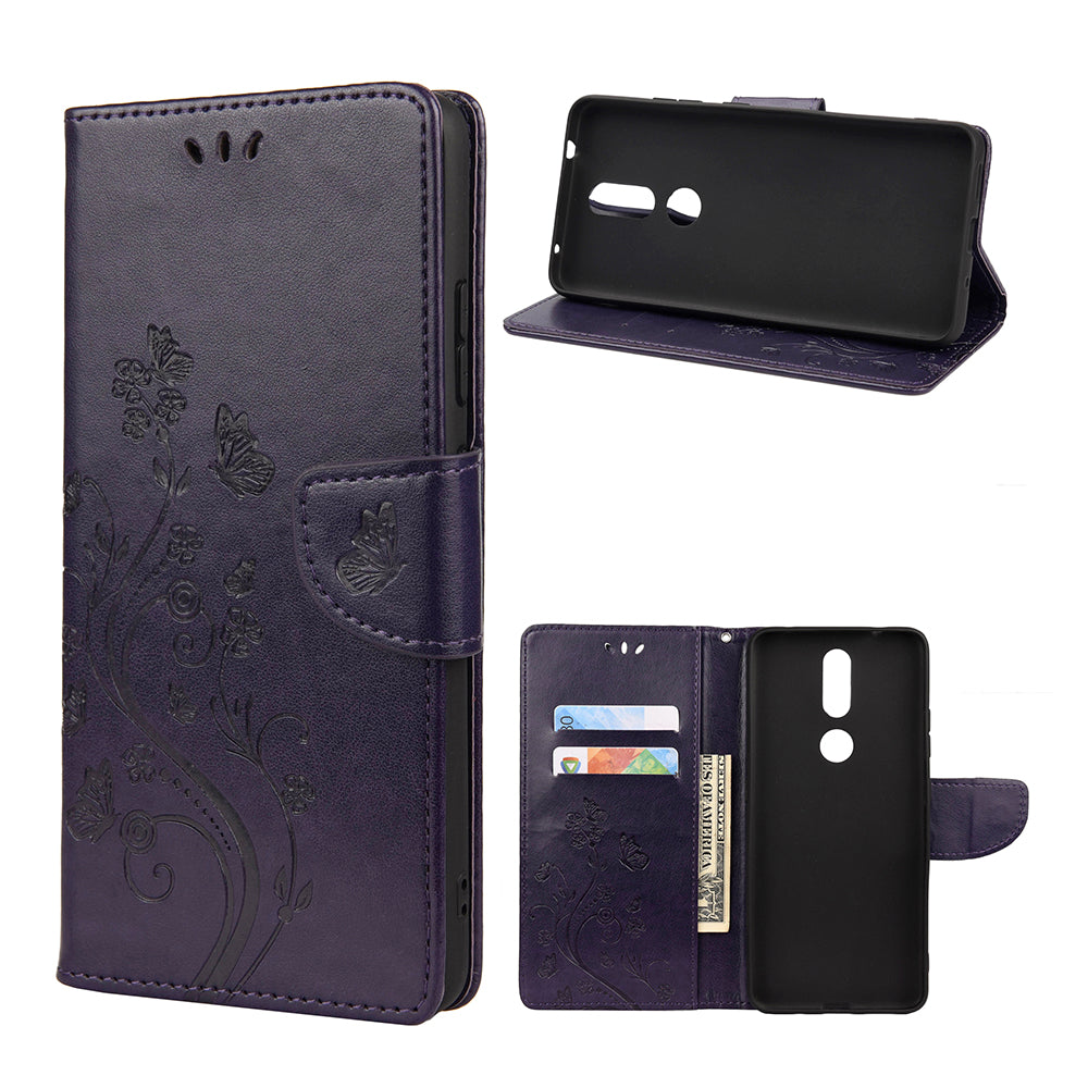 Imprint Butterflyand Flower Pattern Leather Wallet Phone Shell for Nokia 2.4
