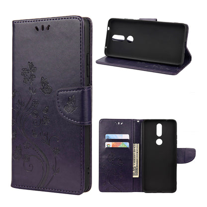 Imprint Butterflyand Flower Pattern Leather Wallet Phone Shell for Nokia 2.4