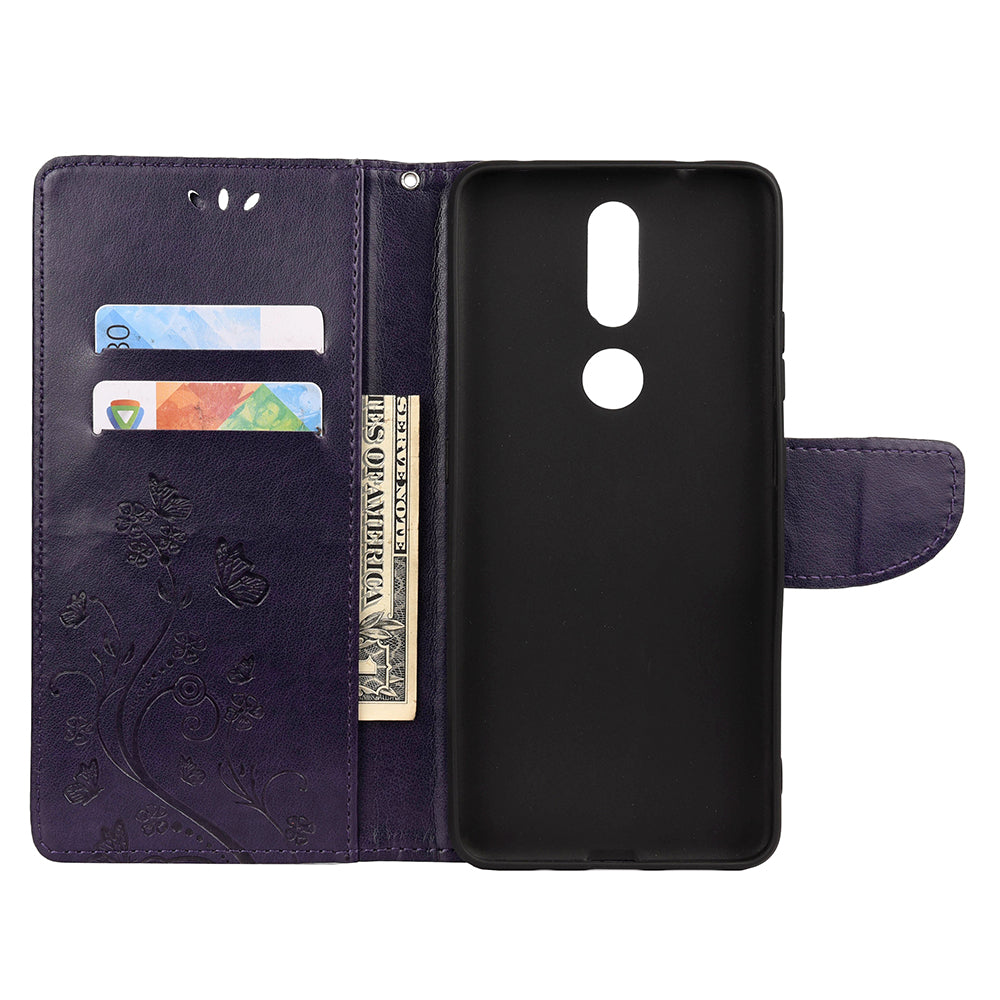 Imprint Butterflyand Flower Pattern Leather Wallet Phone Shell for Nokia 2.4