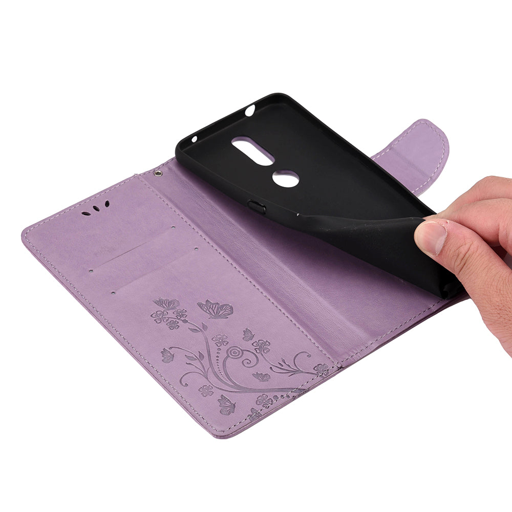 Imprint Butterflyand Flower Pattern Leather Wallet Phone Shell for Nokia 2.4