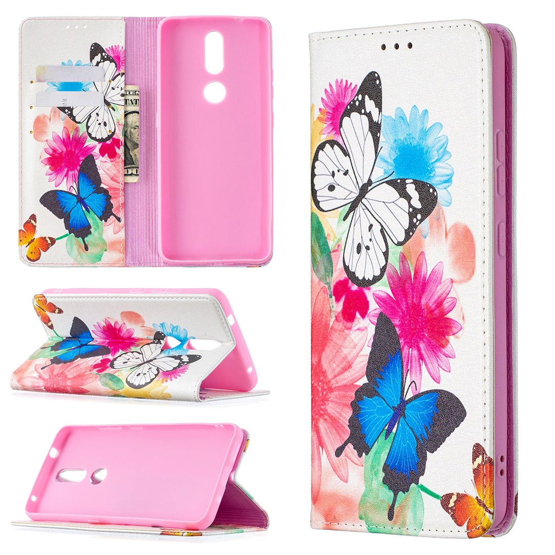 Auto-absorbed Pattern Printing PU Leather Stand Case for Nokia 2.4