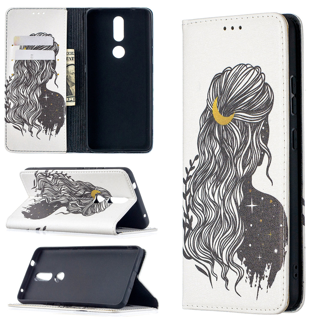 Auto-absorbed Pattern Printing PU Leather Stand Case for Nokia 2.4