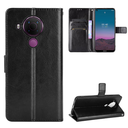 Crazy Horse Skin Leather Phone Wallet Stand Cover Shell with Lanyard for Nokia 5.4