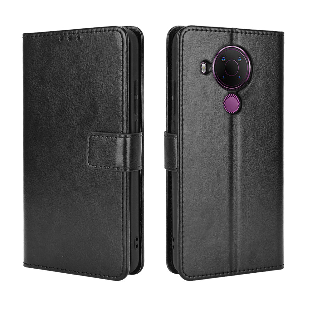 Crazy Horse Skin Leather Phone Wallet Stand Cover Shell with Lanyard for Nokia 5.4