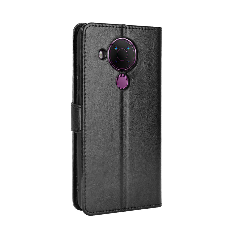Crazy Horse Skin Leather Phone Wallet Stand Cover Shell with Lanyard for Nokia 5.4