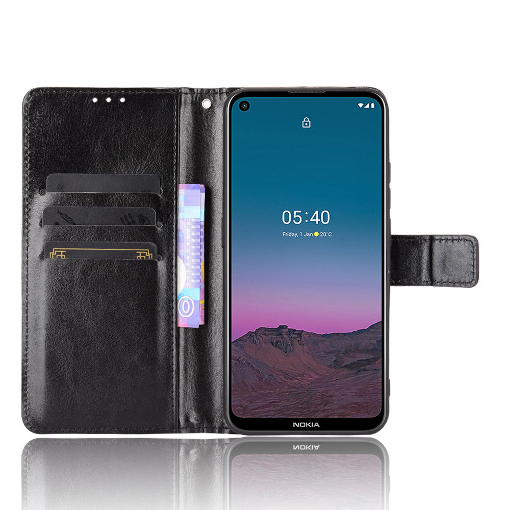 Crazy Horse Skin Leather Phone Wallet Stand Cover Shell with Lanyard for Nokia 5.4
