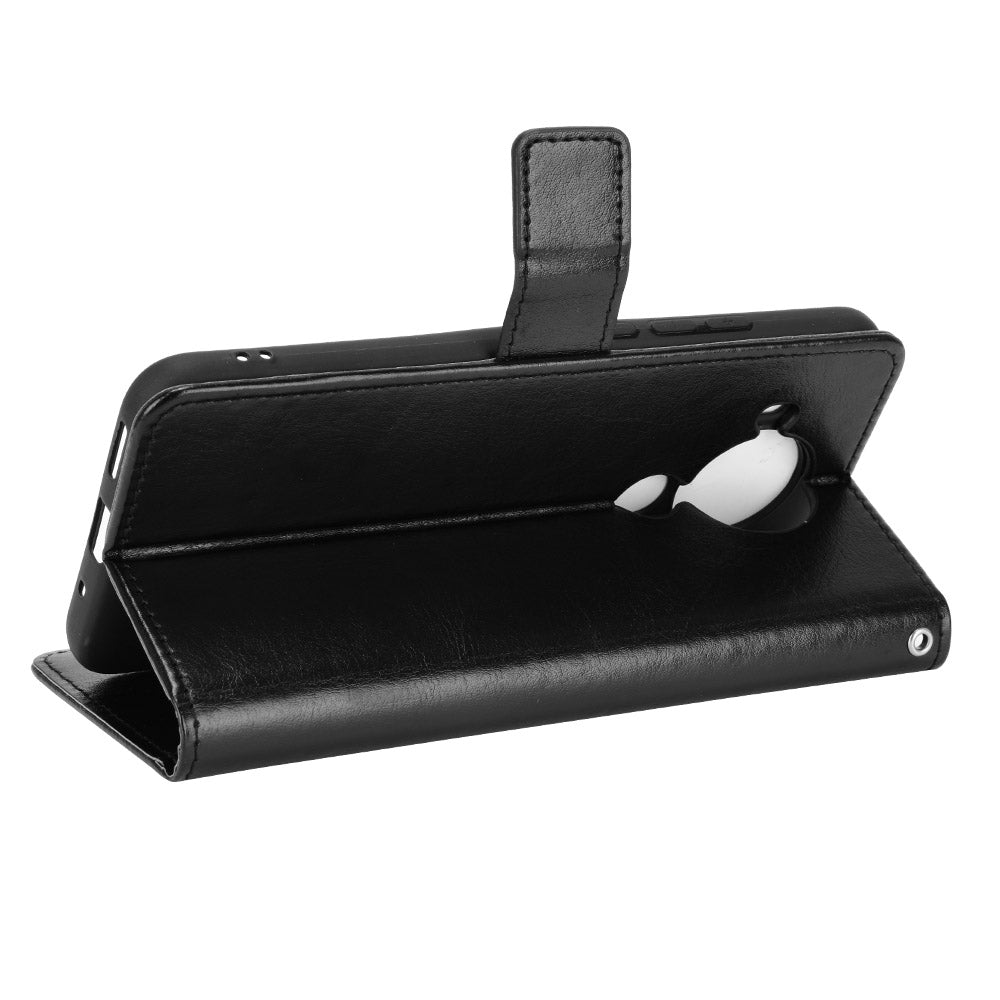 Crazy Horse Skin Leather Phone Wallet Stand Cover Shell with Lanyard for Nokia 5.4