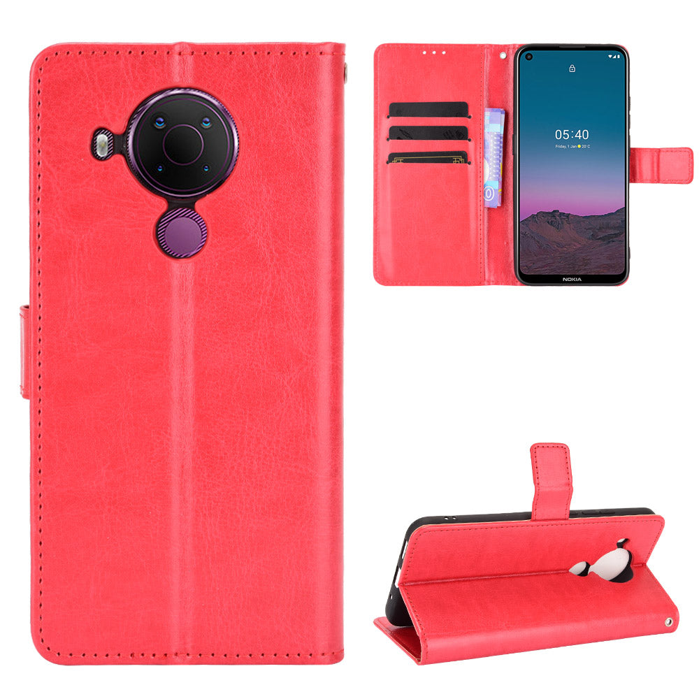 Crazy Horse Skin Leather Phone Wallet Stand Cover Shell with Lanyard for Nokia 5.4