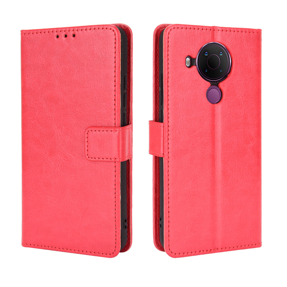 Crazy Horse Skin Leather Phone Wallet Stand Cover Shell with Lanyard for Nokia 5.4