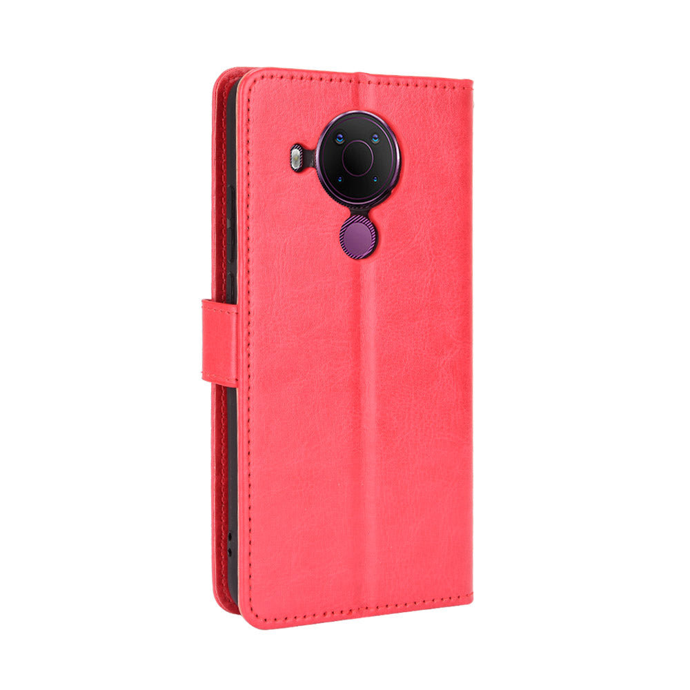 Crazy Horse Skin Leather Phone Wallet Stand Cover Shell with Lanyard for Nokia 5.4