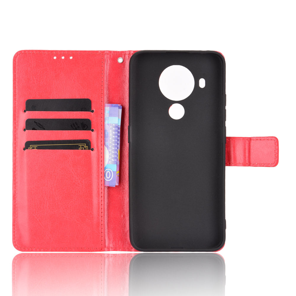 Crazy Horse Skin Leather Phone Wallet Stand Cover Shell with Lanyard for Nokia 5.4