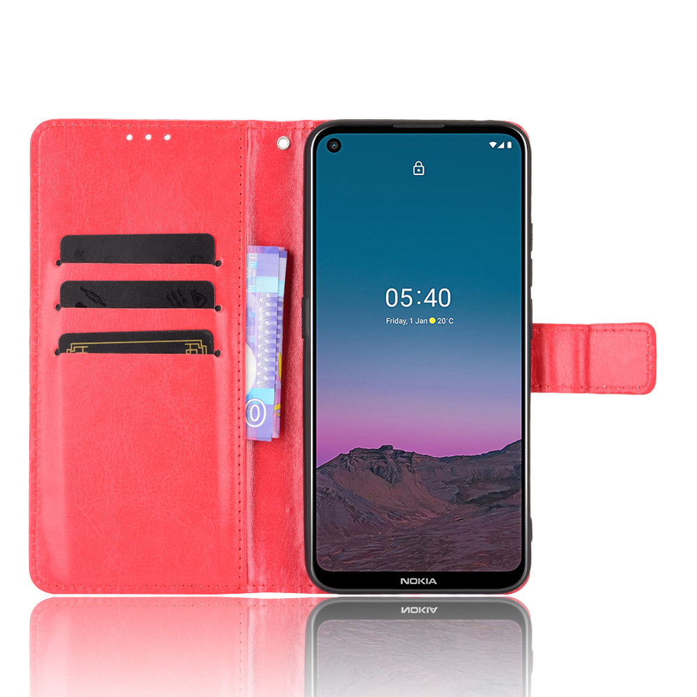 Crazy Horse Skin Leather Phone Wallet Stand Cover Shell with Lanyard for Nokia 5.4