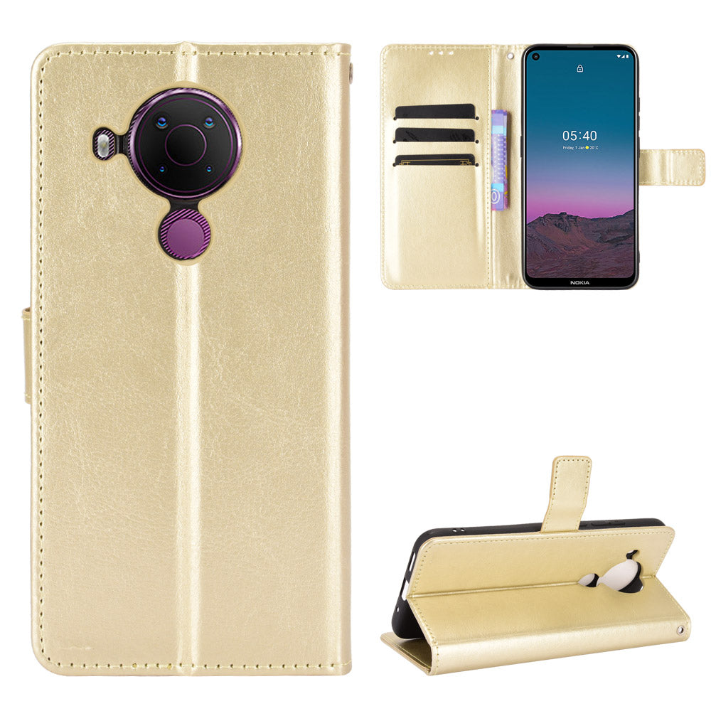 Crazy Horse Skin Leather Phone Wallet Stand Cover Shell with Lanyard for Nokia 5.4