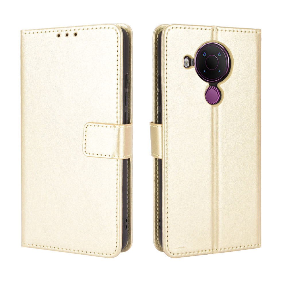 Crazy Horse Skin Leather Phone Wallet Stand Cover Shell with Lanyard for Nokia 5.4