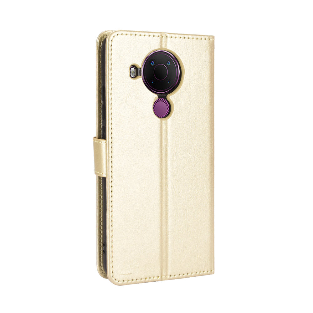 Crazy Horse Skin Leather Phone Wallet Stand Cover Shell with Lanyard for Nokia 5.4