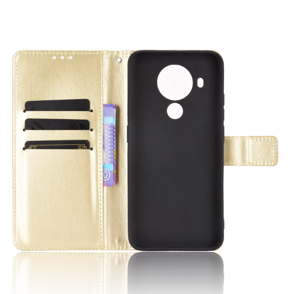 Crazy Horse Skin Leather Phone Wallet Stand Cover Shell with Lanyard for Nokia 5.4