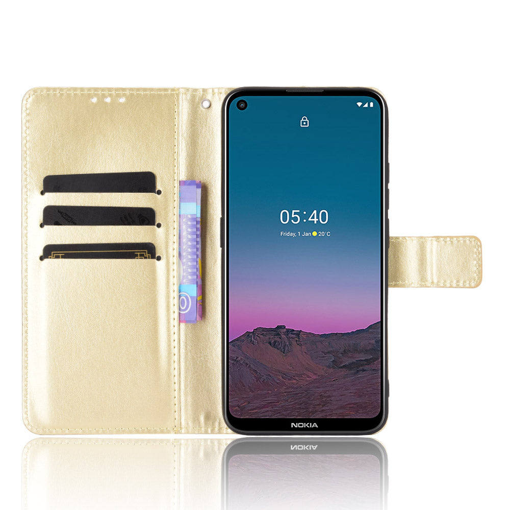 Crazy Horse Skin Leather Phone Wallet Stand Cover Shell with Lanyard for Nokia 5.4