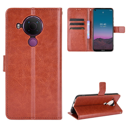 Crazy Horse Skin Leather Phone Wallet Stand Cover Shell with Lanyard for Nokia 5.4