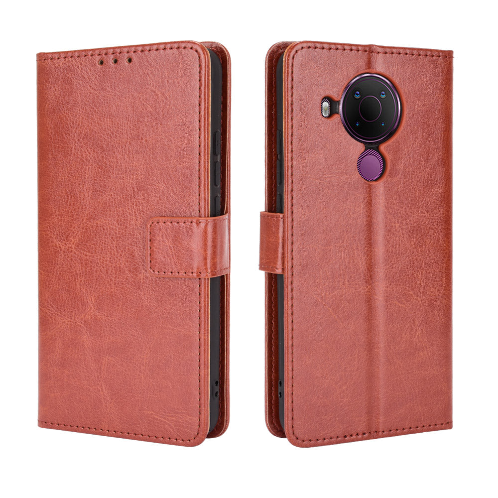 Crazy Horse Skin Leather Phone Wallet Stand Cover Shell with Lanyard for Nokia 5.4