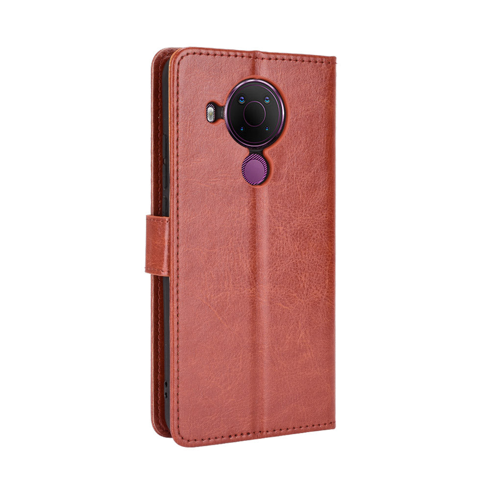 Crazy Horse Skin Leather Phone Wallet Stand Cover Shell with Lanyard for Nokia 5.4