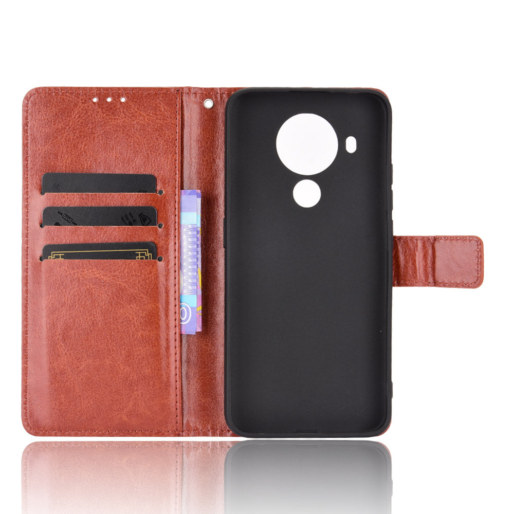Crazy Horse Skin Leather Phone Wallet Stand Cover Shell with Lanyard for Nokia 5.4