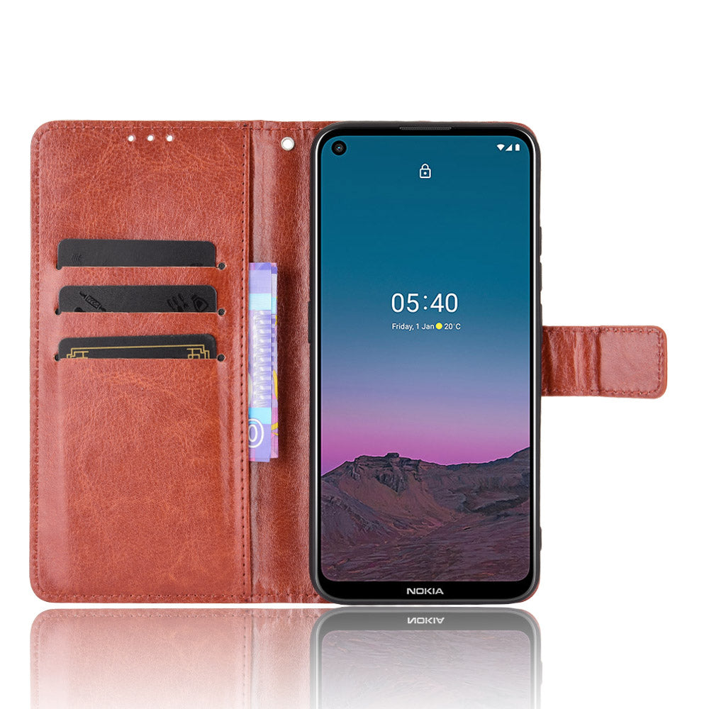 Crazy Horse Skin Leather Phone Wallet Stand Cover Shell with Lanyard for Nokia 5.4