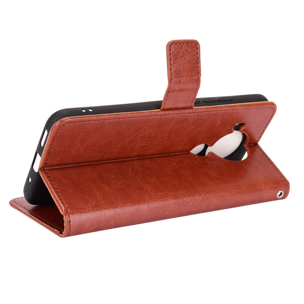 Crazy Horse Skin Leather Phone Wallet Stand Cover Shell with Lanyard for Nokia 5.4