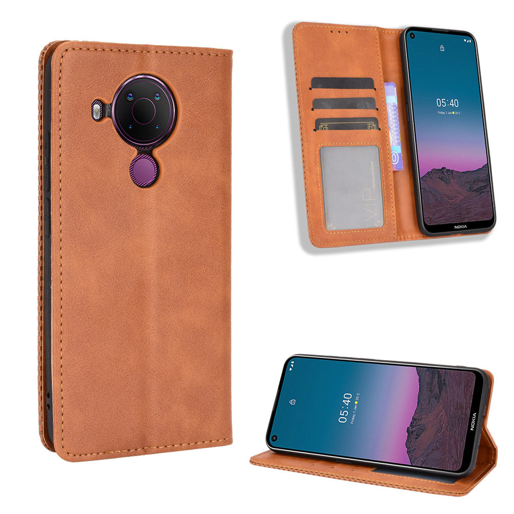 Magnetic Vintage Style Wallet Stand Phone Case Cover for Nokia 5.4