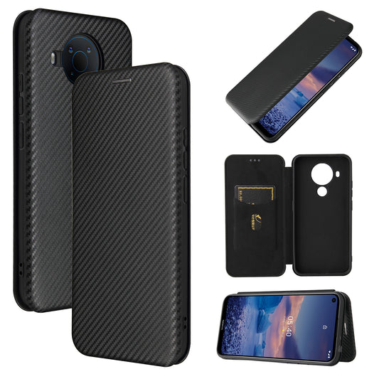 Carbon Fiber Texture Stand Cover for Nokia 5.4 Auto-absorbed Leather Case