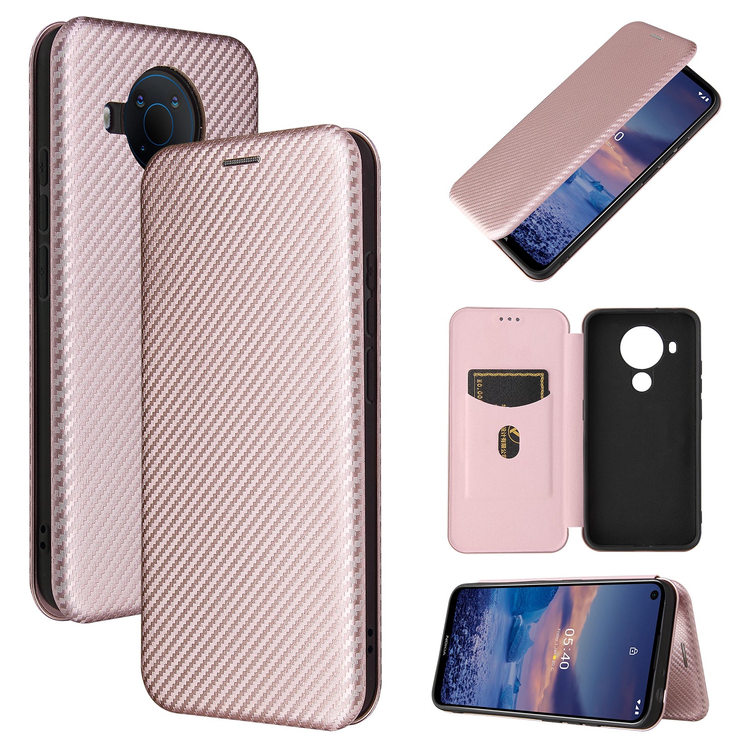 Carbon Fiber Texture Stand Cover for Nokia 5.4 Auto-absorbed Leather Case