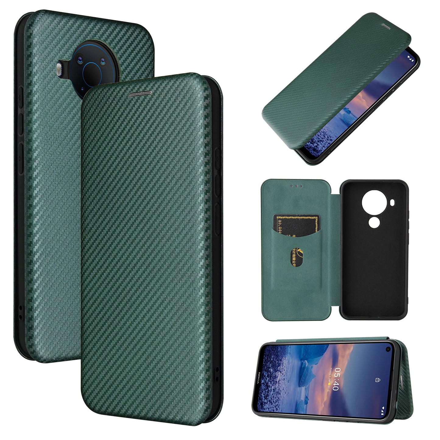 Carbon Fiber Texture Stand Cover for Nokia 5.4 Auto-absorbed Leather Case