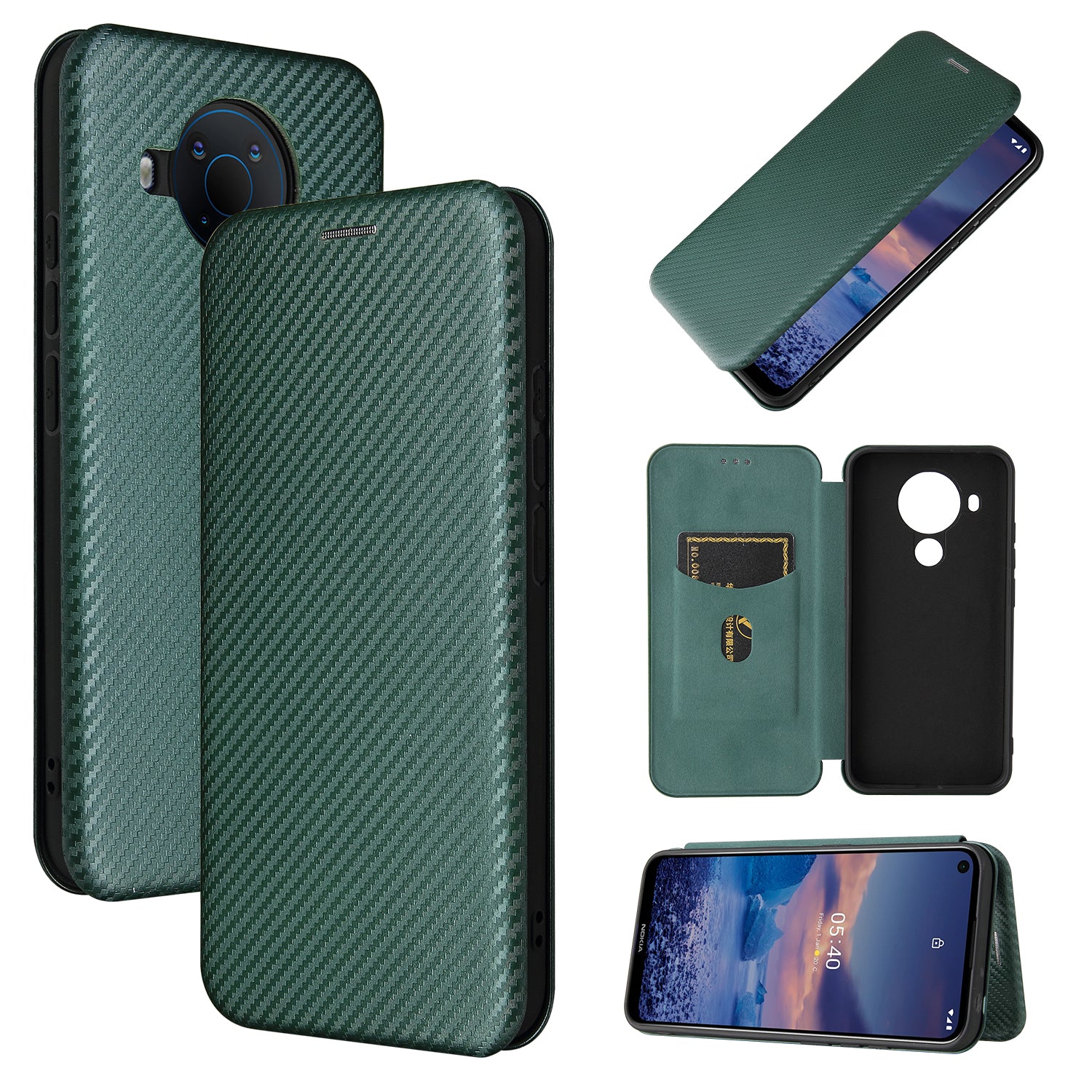 Carbon Fiber Texture Stand Cover for Nokia 5.4 Auto-absorbed Leather Case