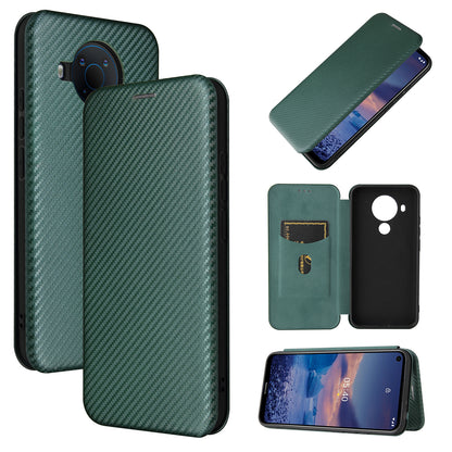 Carbon Fiber Texture Stand Cover for Nokia 5.4 Auto-absorbed Leather Case