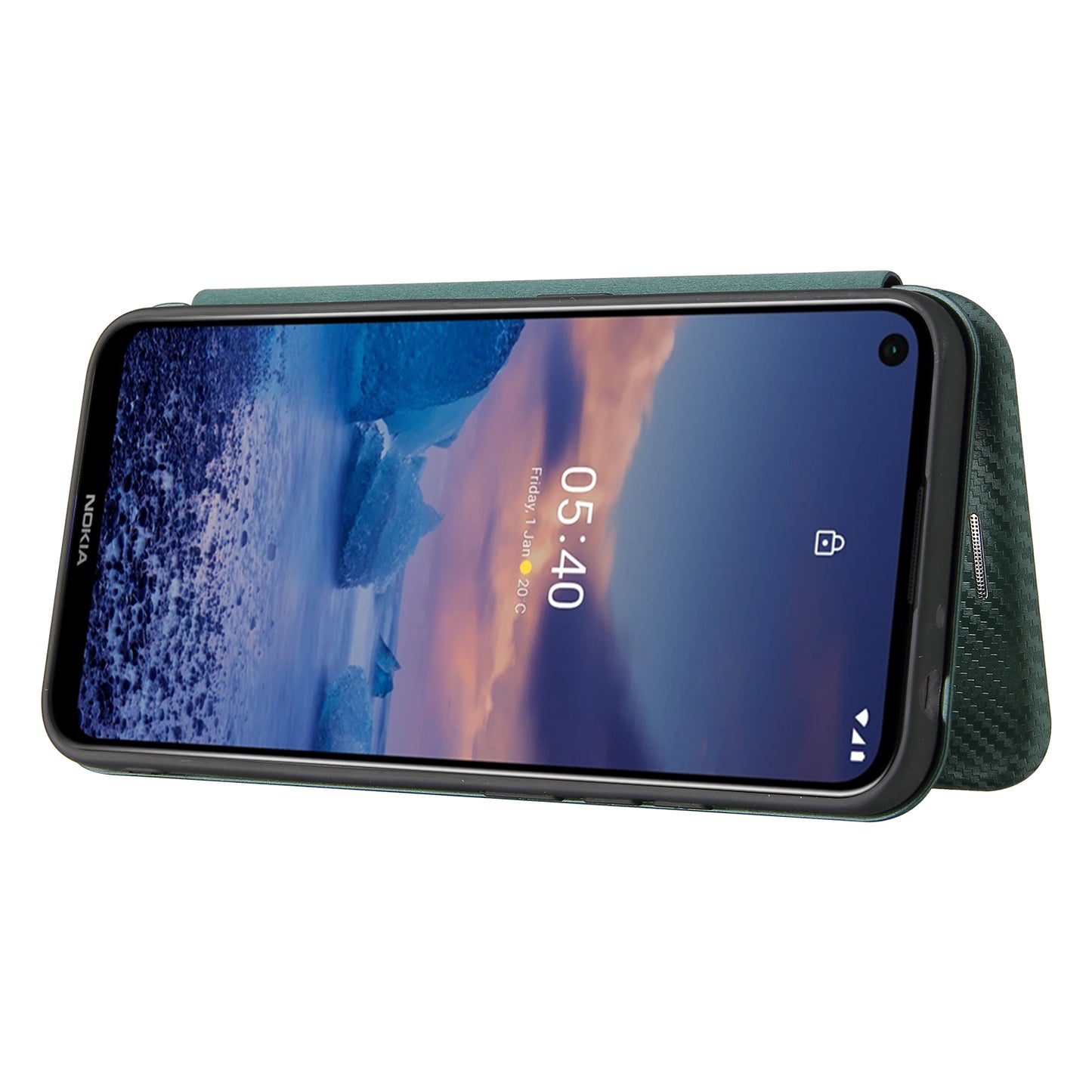 Carbon Fiber Texture Stand Cover for Nokia 5.4 Auto-absorbed Leather Case