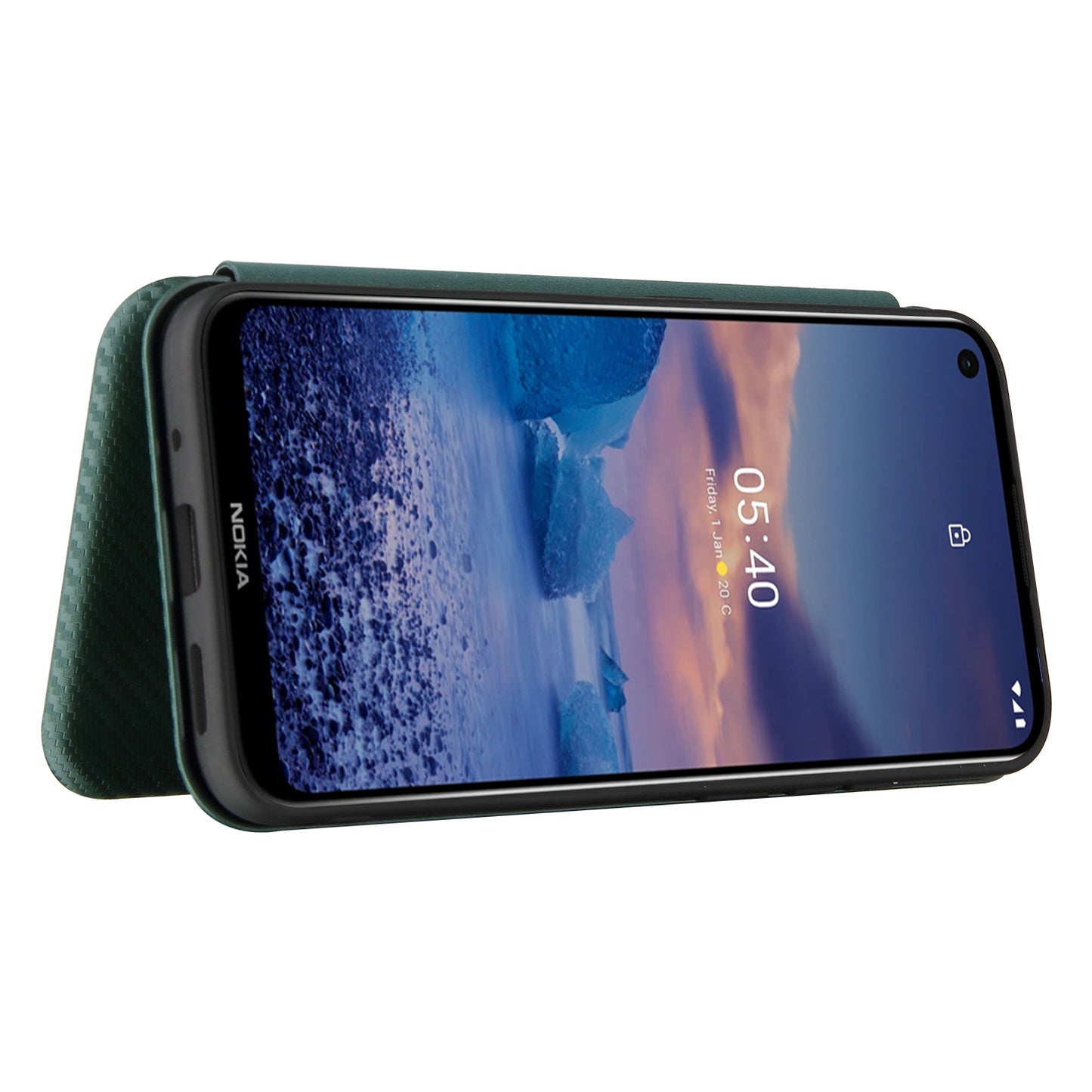 Carbon Fiber Texture Stand Cover for Nokia 5.4 Auto-absorbed Leather Case