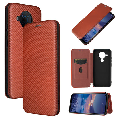 Carbon Fiber Texture Stand Cover for Nokia 5.4 Auto-absorbed Leather Case