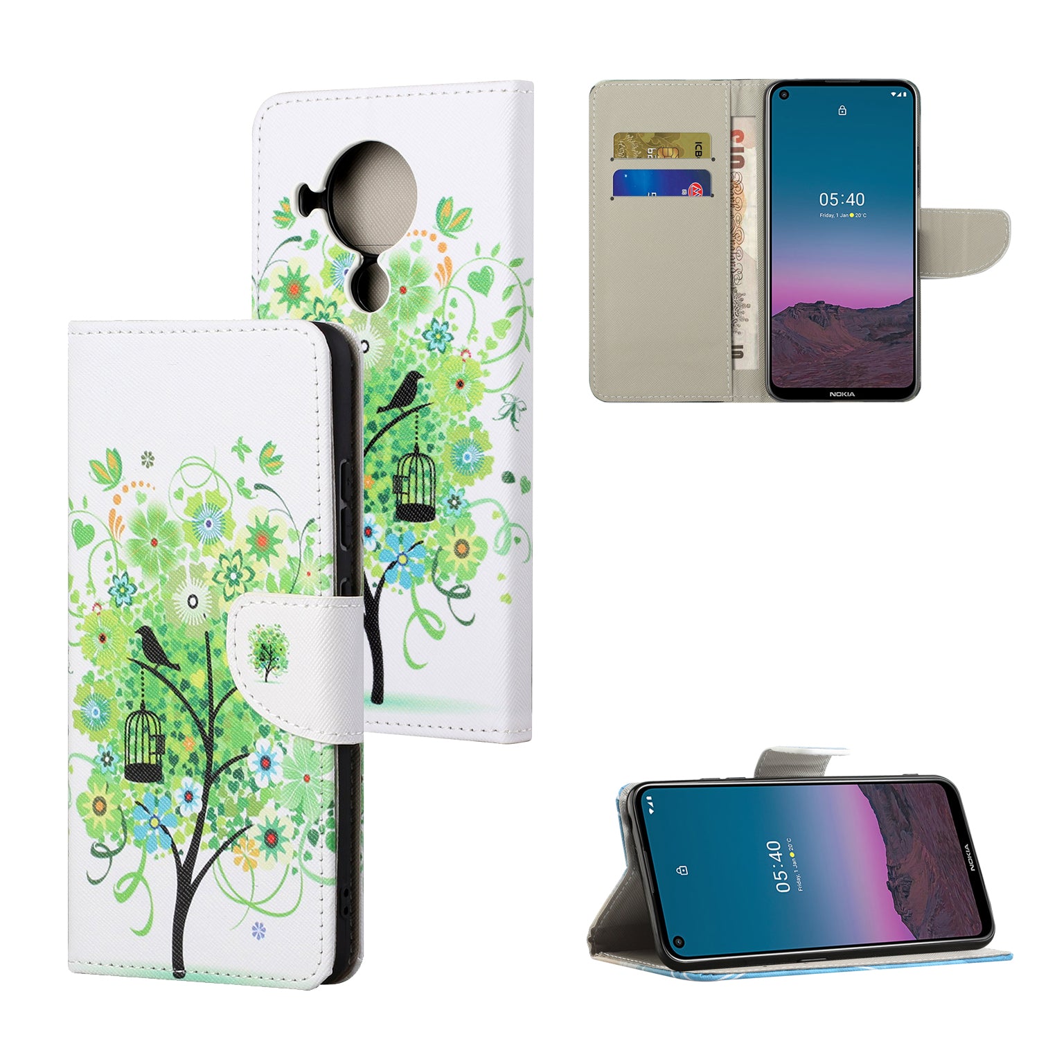 Pattern Printing Cross Texture Leather Shell for Nokia 5.4 Wallet Stand Case