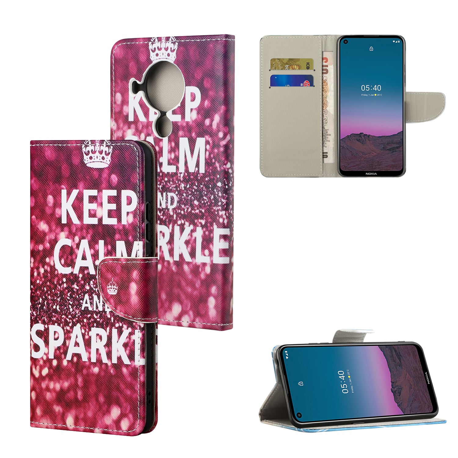 Pattern Printing Cross Texture Leather Shell for Nokia 5.4 Wallet Stand Case