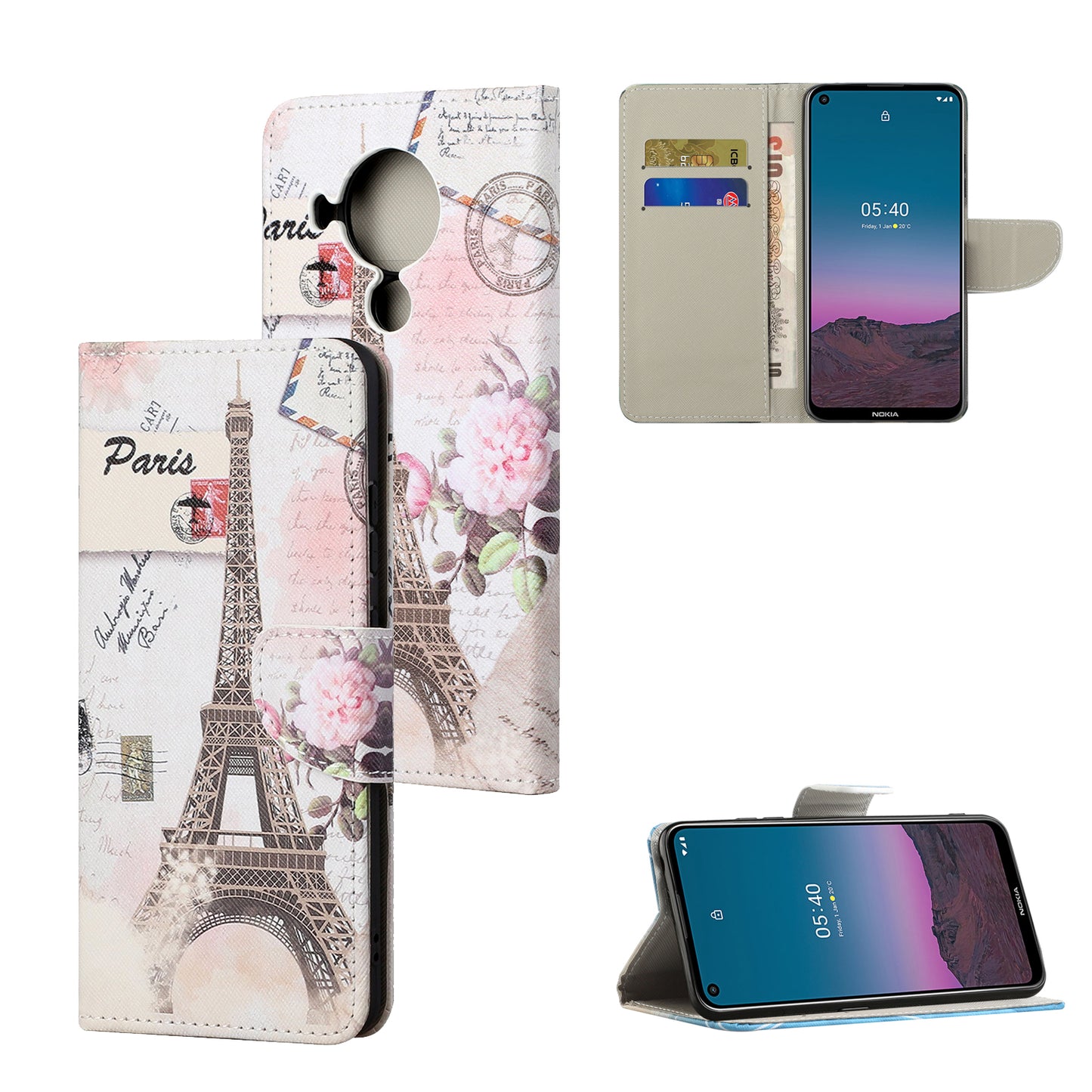 Pattern Printing Cross Texture Leather Shell for Nokia 5.4 Wallet Stand Case