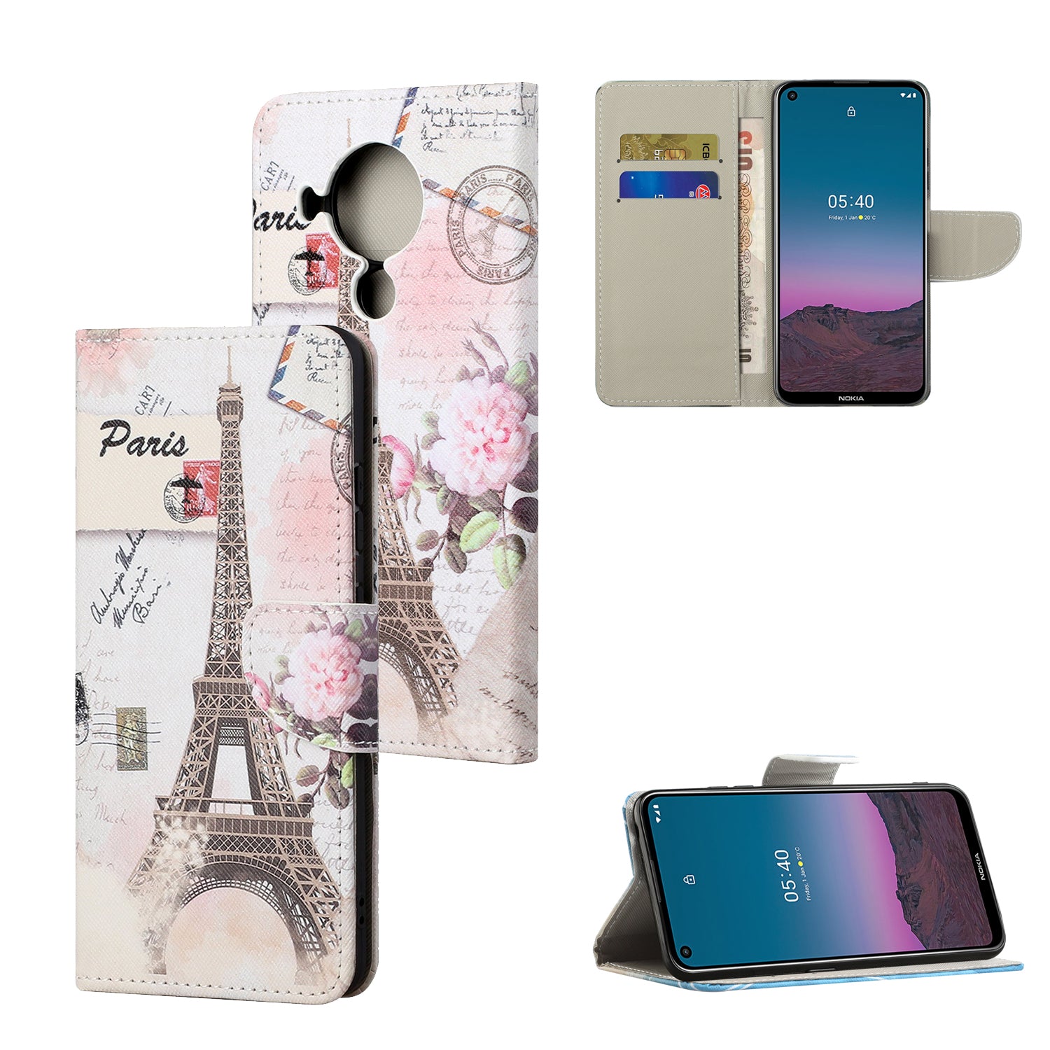 Pattern Printing Cross Texture Leather Shell for Nokia 5.4 Wallet Stand Case