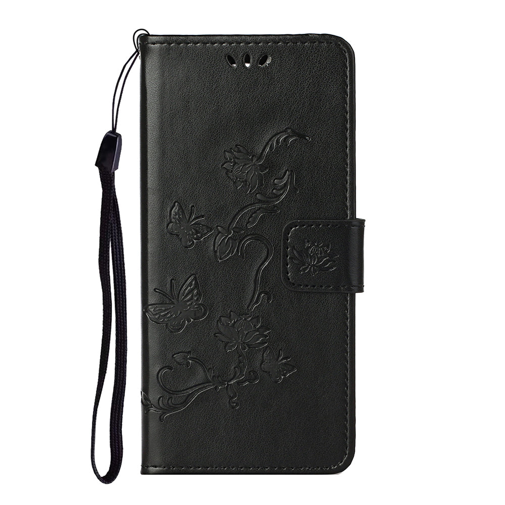 Imprint Butterfly Flower Leather Wallet Stand Phone Cover for Nokia 5.4