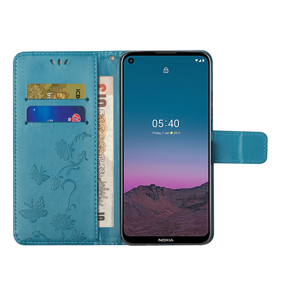 Imprint Butterfly Flower Leather Wallet Stand Phone Cover for Nokia 5.4