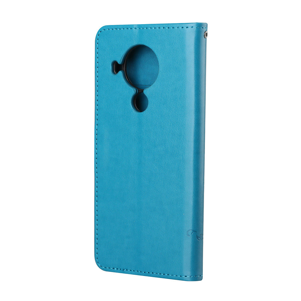 Imprint Butterfly Flower Leather Wallet Stand Phone Cover for Nokia 5.4