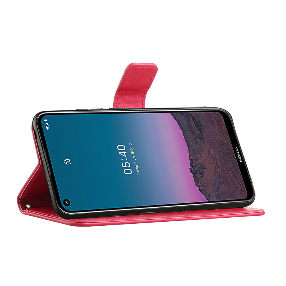 Imprint Butterfly Flower Leather Wallet Stand Phone Cover for Nokia 5.4