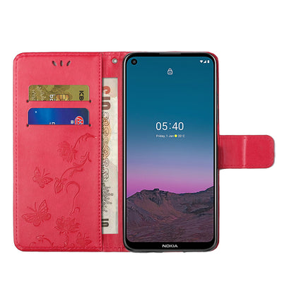 Imprint Butterfly Flower Leather Wallet Stand Phone Cover for Nokia 5.4