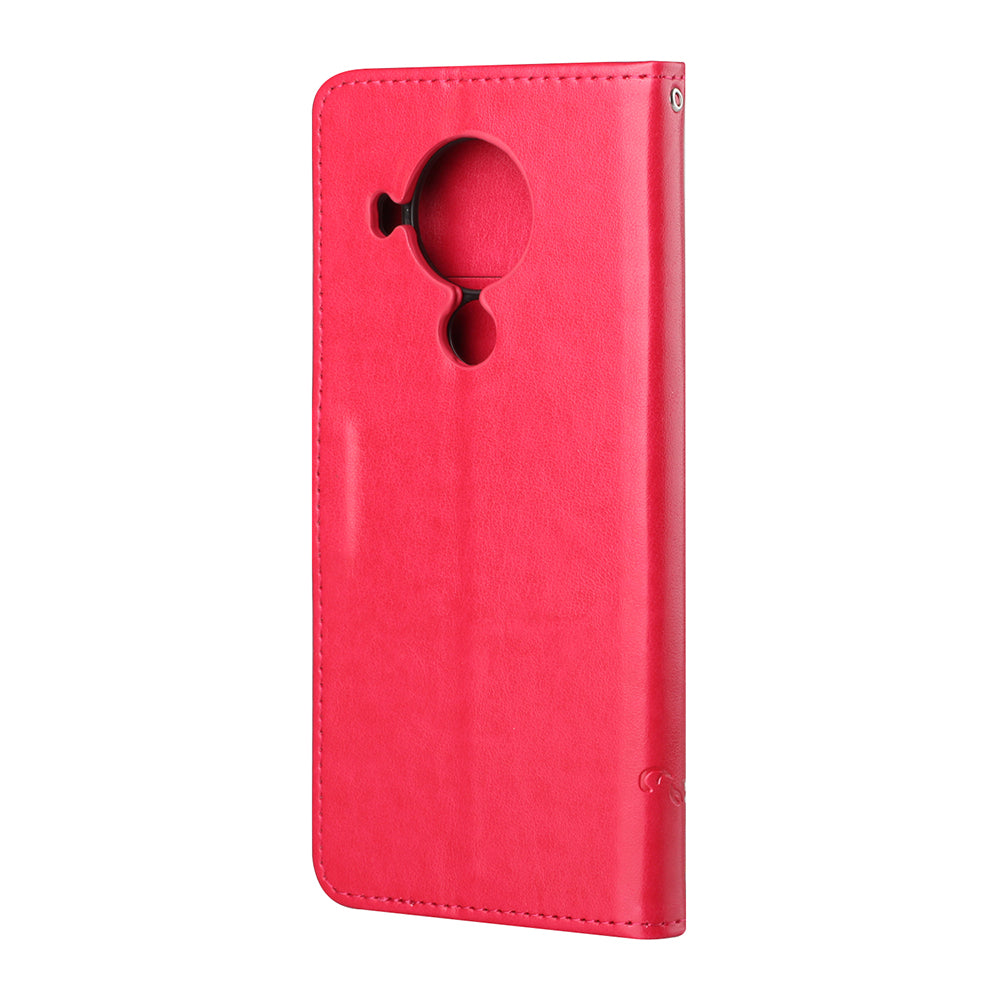 Imprint Butterfly Flower Leather Wallet Stand Phone Cover for Nokia 5.4